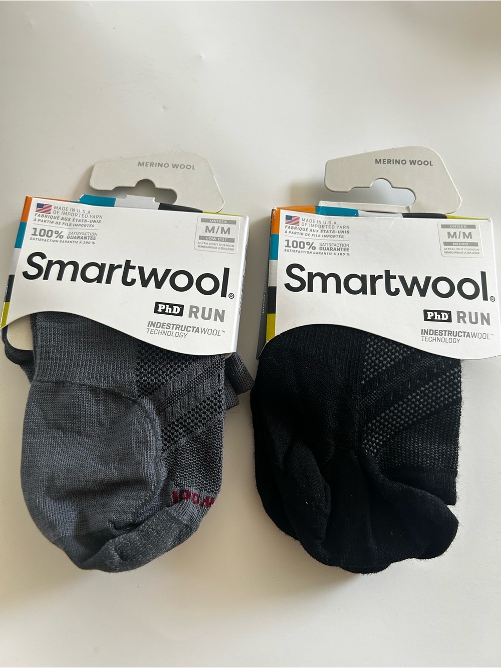 Smartwool PhD Run Low Cut Merino Wool Socks 2 Pairs Size Medium Black & Gray NWT